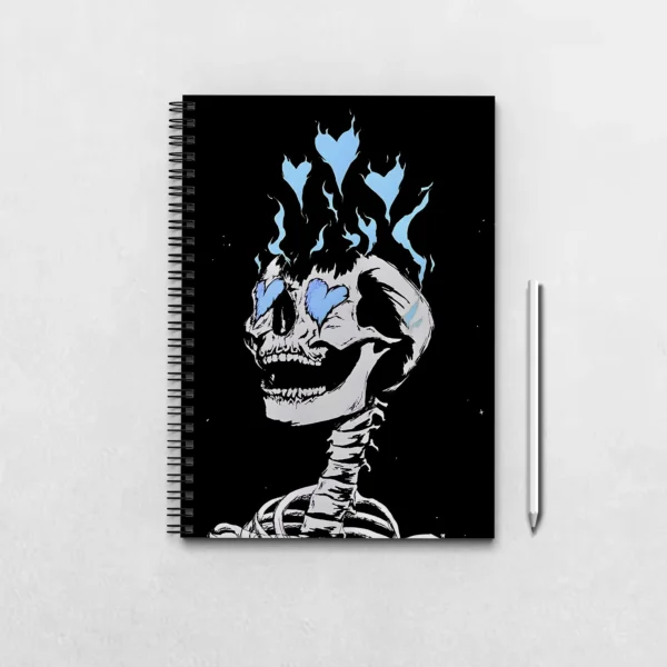 Skull with Blue Heart Eyes Notebook